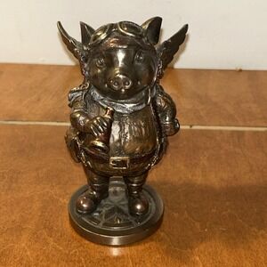 Veronese Design 5 1/4" Steampunk Aviator Flying Pig Resin Figurine Bronze Finish